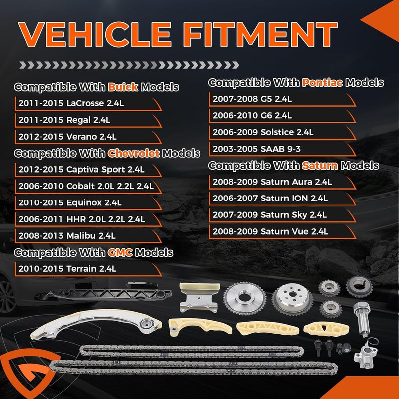 GEARCESS 94201S Timing Chain Kit 12680750 Fit For 2010-2015 Chevy Equinox | Fit For GMC Terrain | Fit For Buick Verano | Fit For Pontiac | Fit For Saab | Fit For Saturn, 2.0 2.2 2.4L, Replaces # 9-4201SX - Image 3
